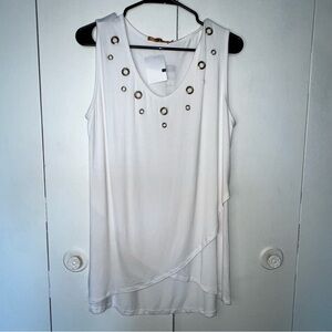 NWT Belldini White Sleeveless Top with Grommet Details Size XL